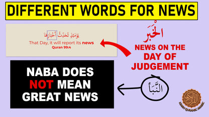 Educational graphic about different terms for 'news' in Arabic, with text and arrows pointing to various phrases.