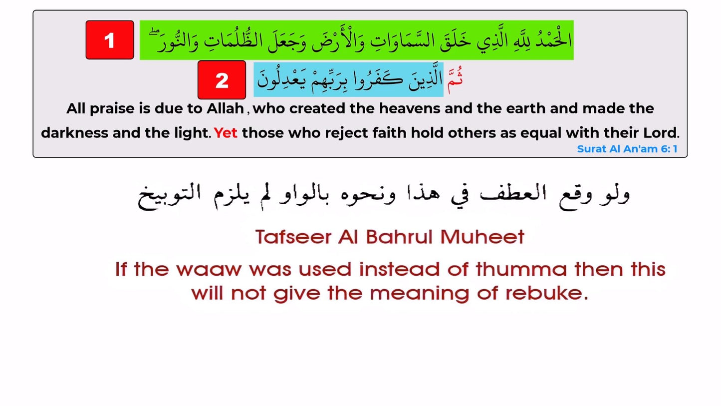 Usages of the Conjunction thumma ( ثُمَّ )